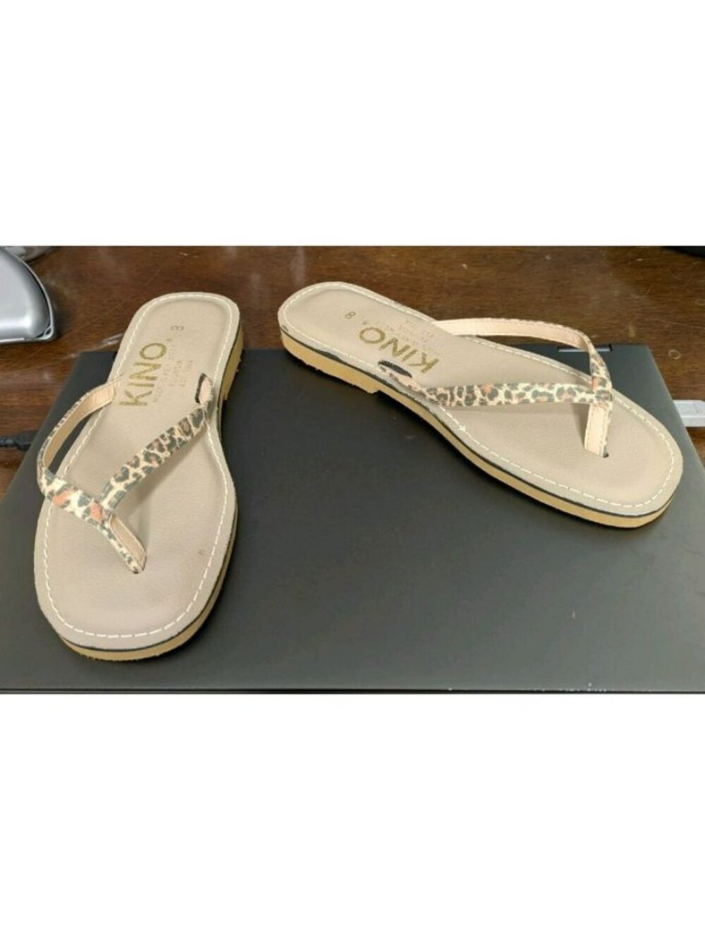 Kino Key West Leather Flip Flop Sandals Leopard Print Vacation Florida Sz 8